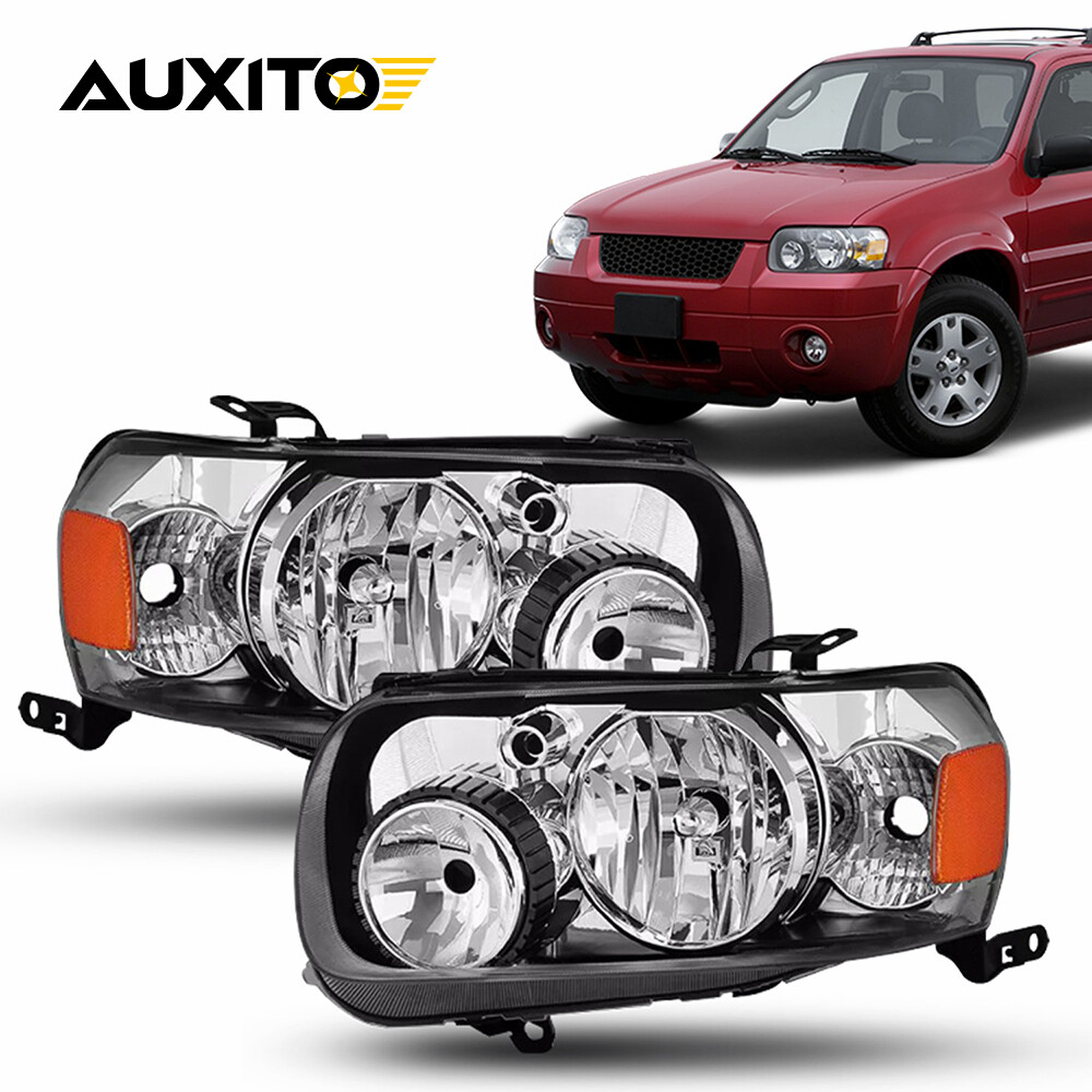 Pair Headlamp Headlight Chrome Housing Amber Reflector For 2005-2007 Ford Escape