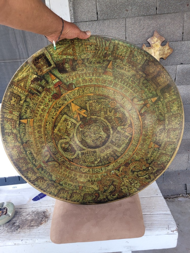 Aztec Calendar Malachite/Acrylic Round Coffee Low Table