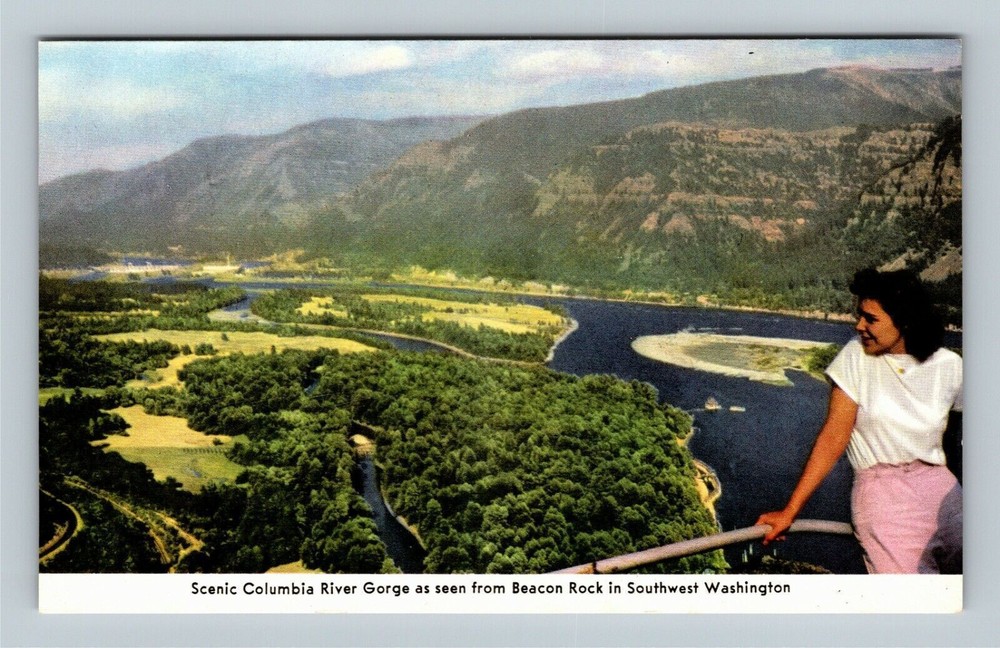 Vintage Scenic Postcard of Beacon Rock and Columbia River Gorge Washington