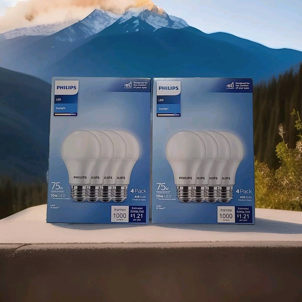 Philips LED Daylight 75w Replacement A19 Bulbs Medium Base 1000 Lumens 8 Bulbs