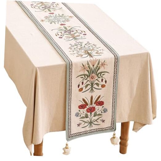 Designer Elegant Linen Table Runner 87 Inches, 12X87 Inches Serenity F