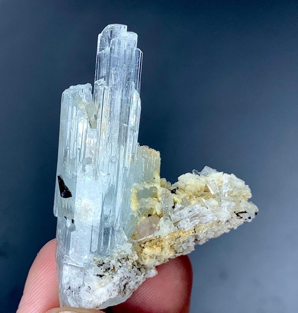95 Carat Aquamarine Crystal With Black Tourmaline Specimen From Pakistan
