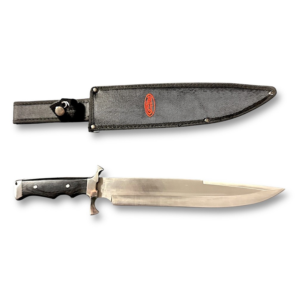 17-Inch Silver Bowie Toothpick Knife with Wood Handle Full Tang Hunting Sheath
