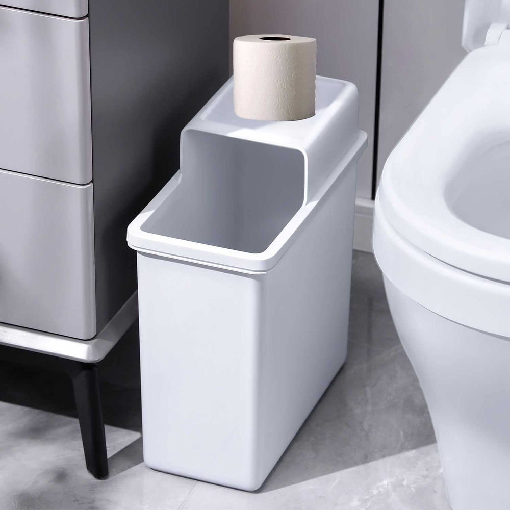 JOYBOS Bathroom Trash Can, Small Dogproof Garbage Can with Lid 14 Liter Slim Pla