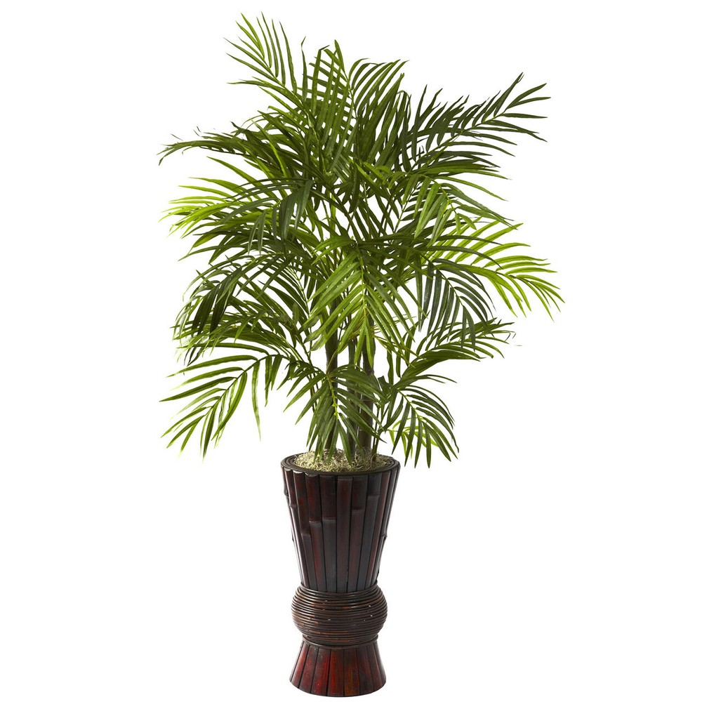 4ft Silk Areca Palm Tree in Stylish Bamboo Planter  