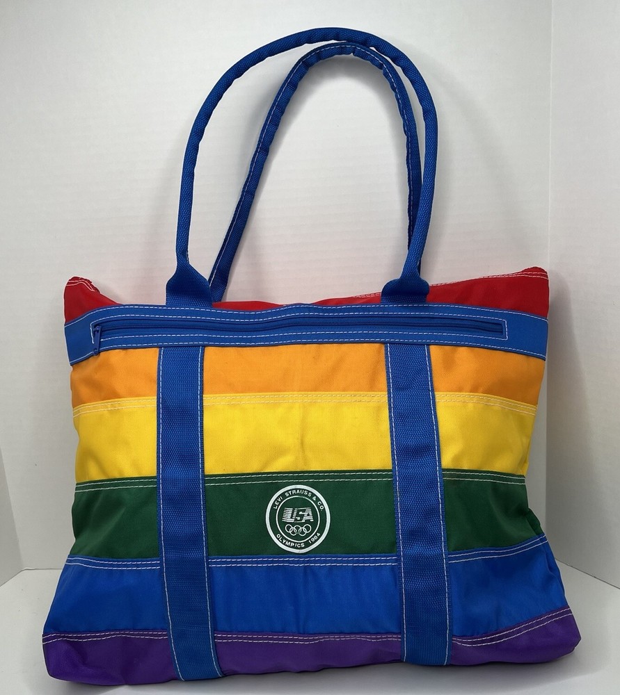 Levi’s Strauss & Co. 1984 Olympics Nylon Rainbow Beach Bag Tote Large USA