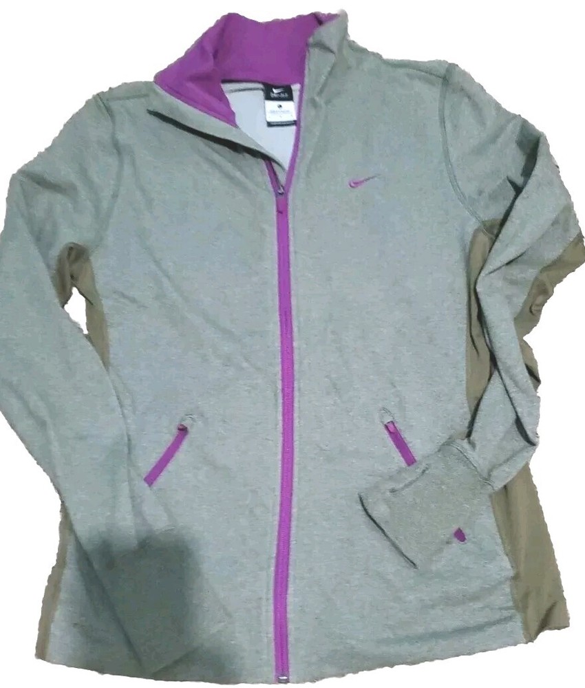 Nike Golf Sport Jacket Women's Large Dri-Fit  Green Purpl Stripe Track Full Zip
