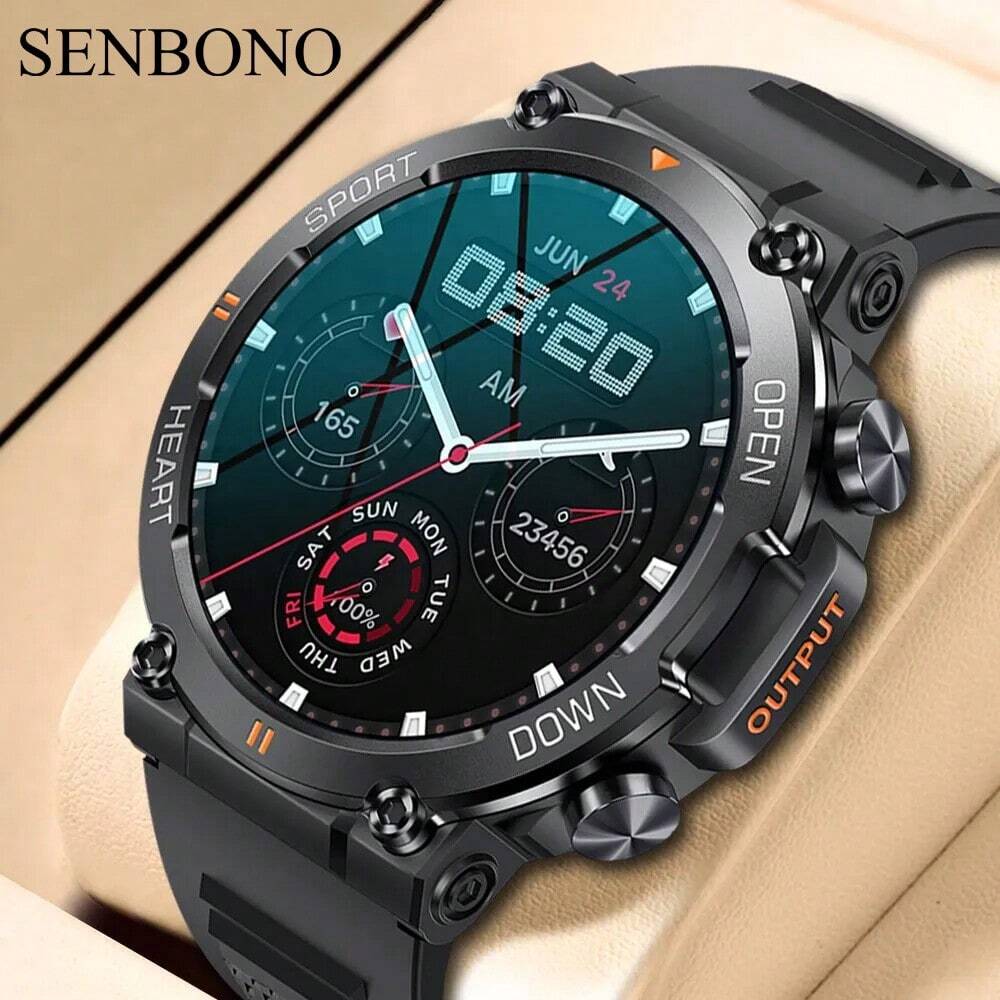 SENBONO Rugged Military Smartwatch for Men with Wireless Calling and Large Round Display