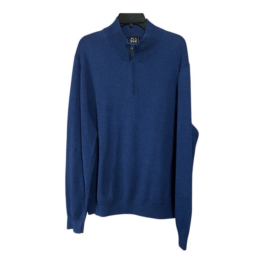 Jos. A. Bank Traveler Mens XXL 100% Pima Cotton 1/4 Zip Sweater Blue Mock Neck