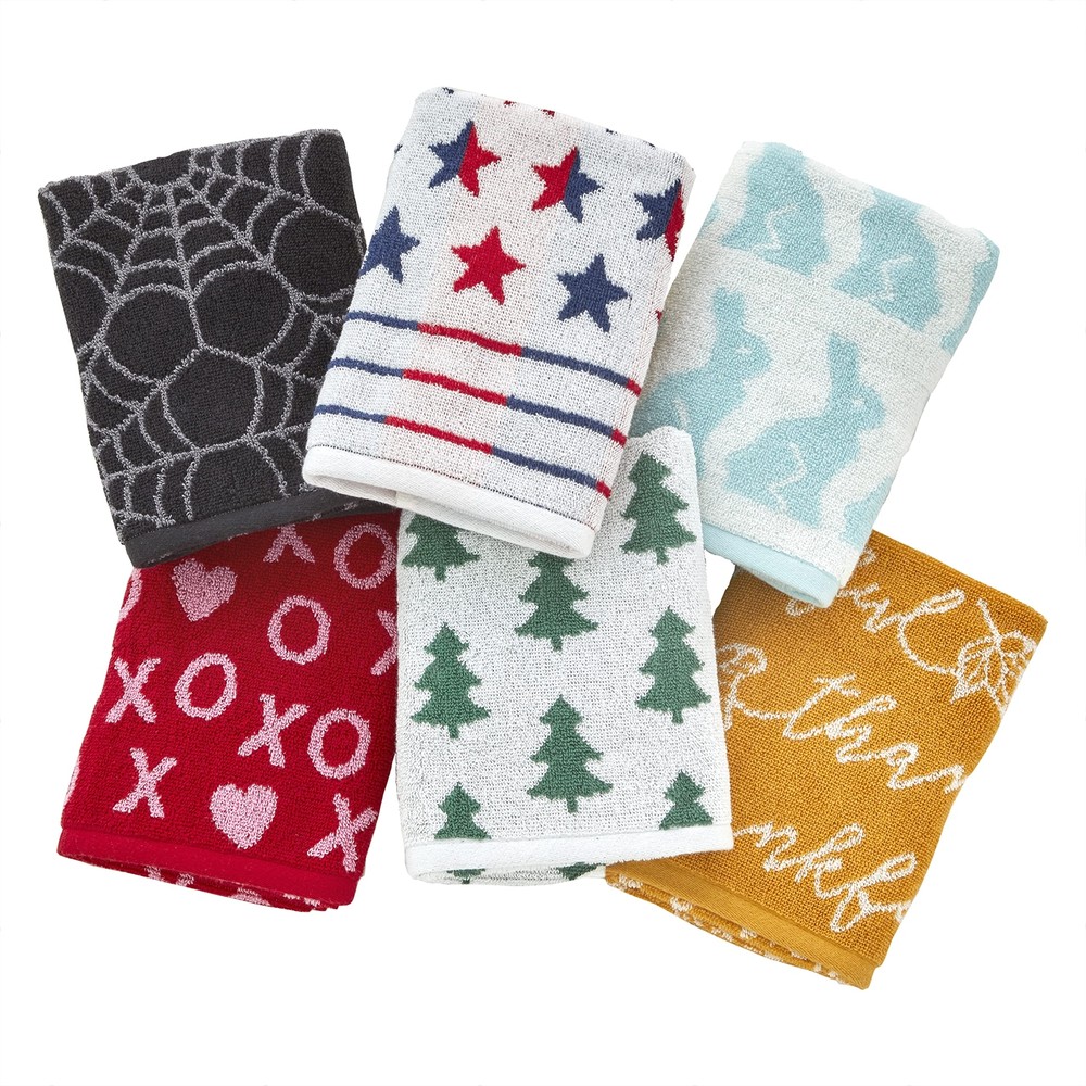 Seasonal Jacquard Hand Towel Gift Set 6 Count Multicolored-image