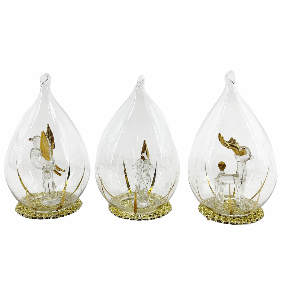 Lot of 3 Vintage Blown Glass Teardrop Xmas Ornaments Reindeer Bird Figurals
