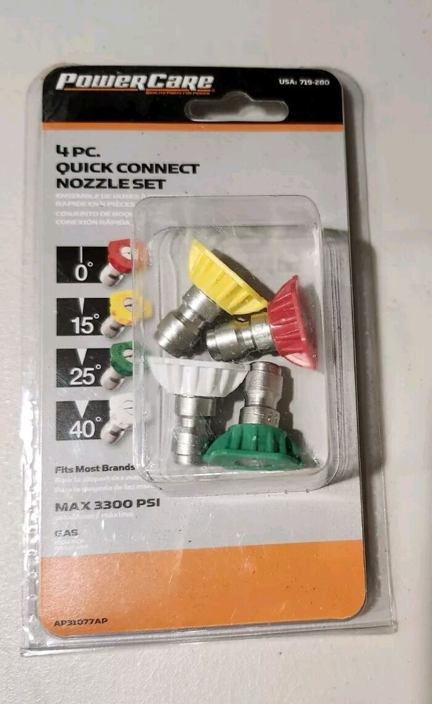 PowerCare 4 Piece Pressure Washer Nozzle Set - Gas / Electric 2000-3300 PSI NEW