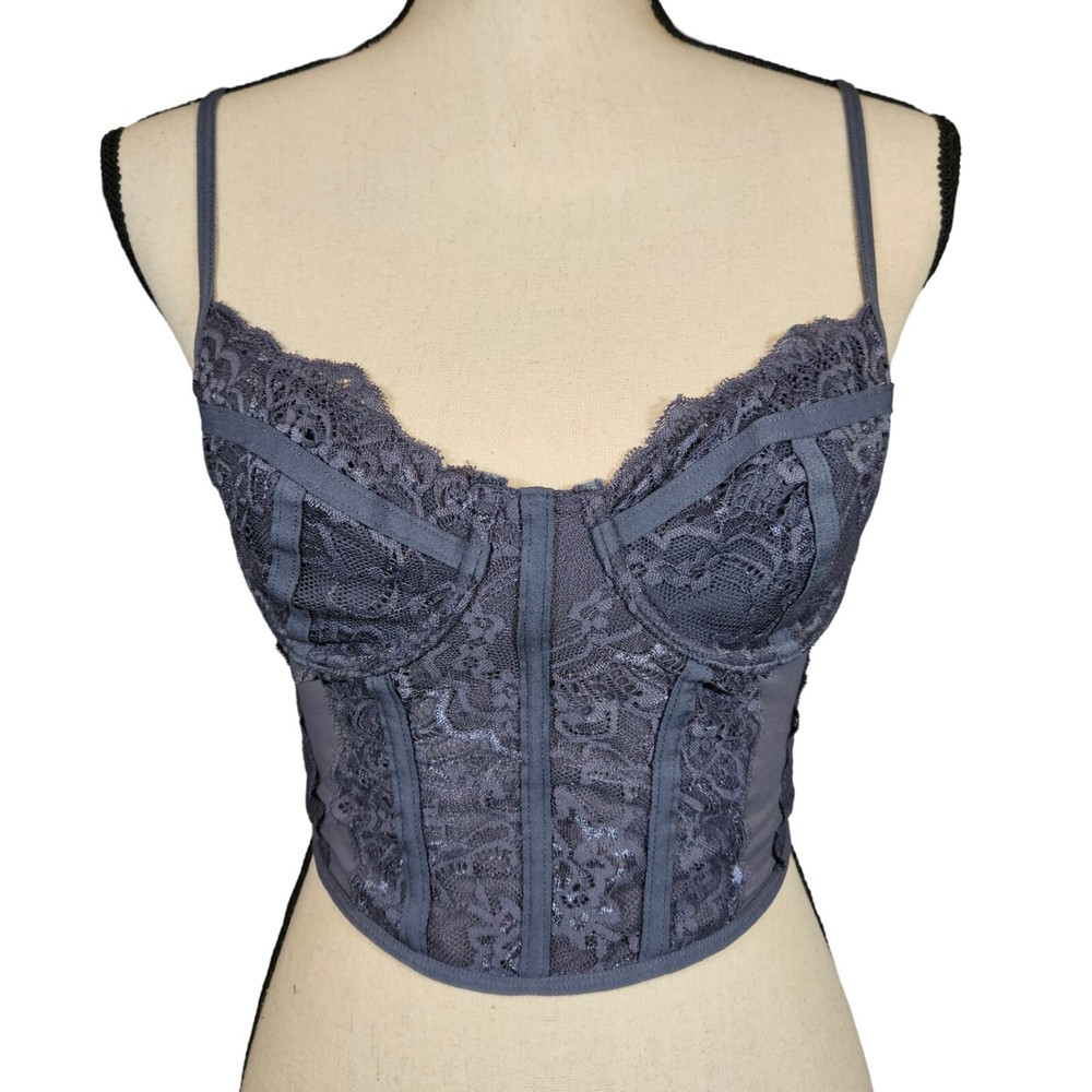 Full Tilt Lace Corset Style Top, Dusk Grey, Large *NEW WITH TAGS*