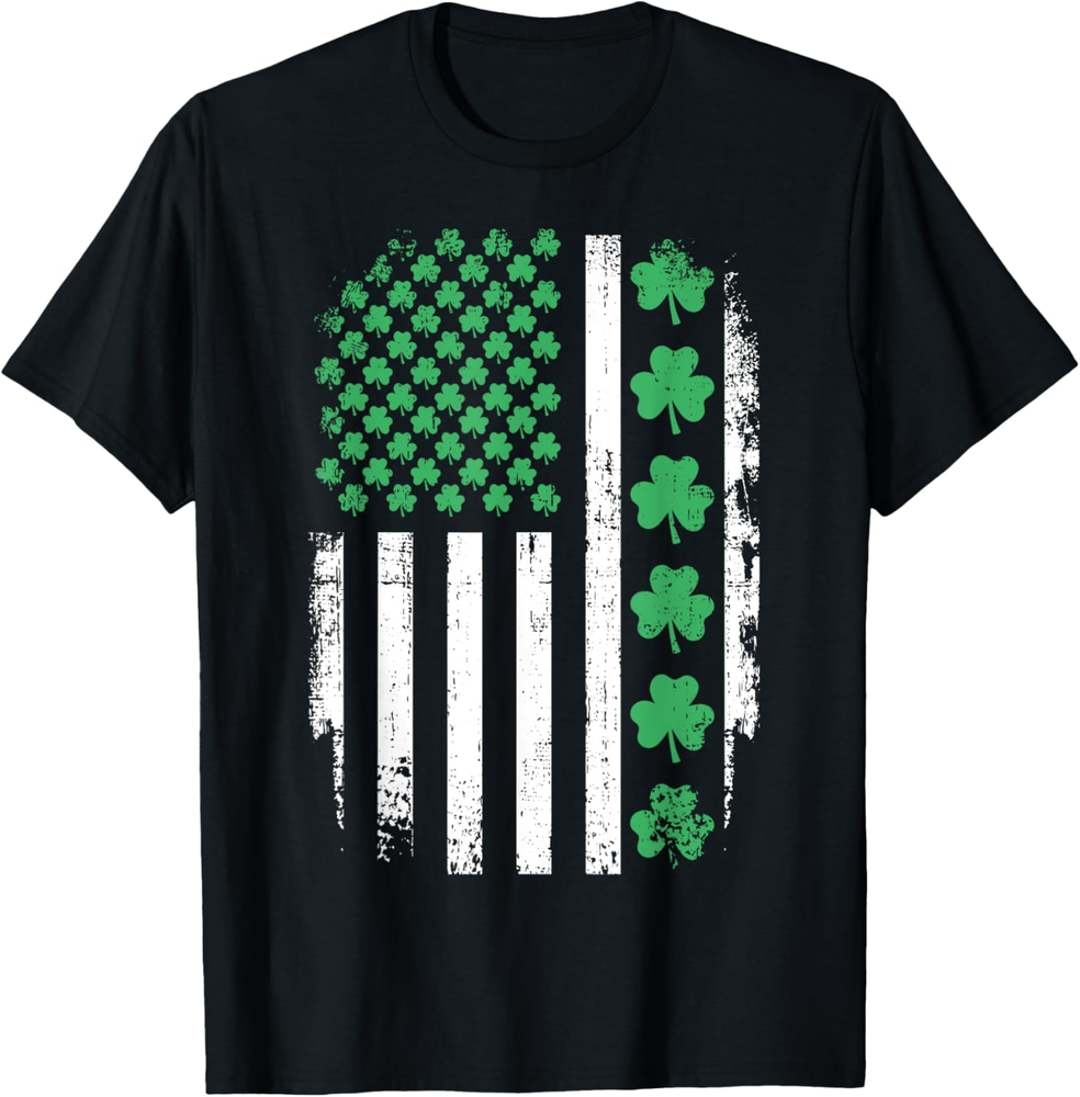 US American flag with shamrocks for St Patricks day T Shirt