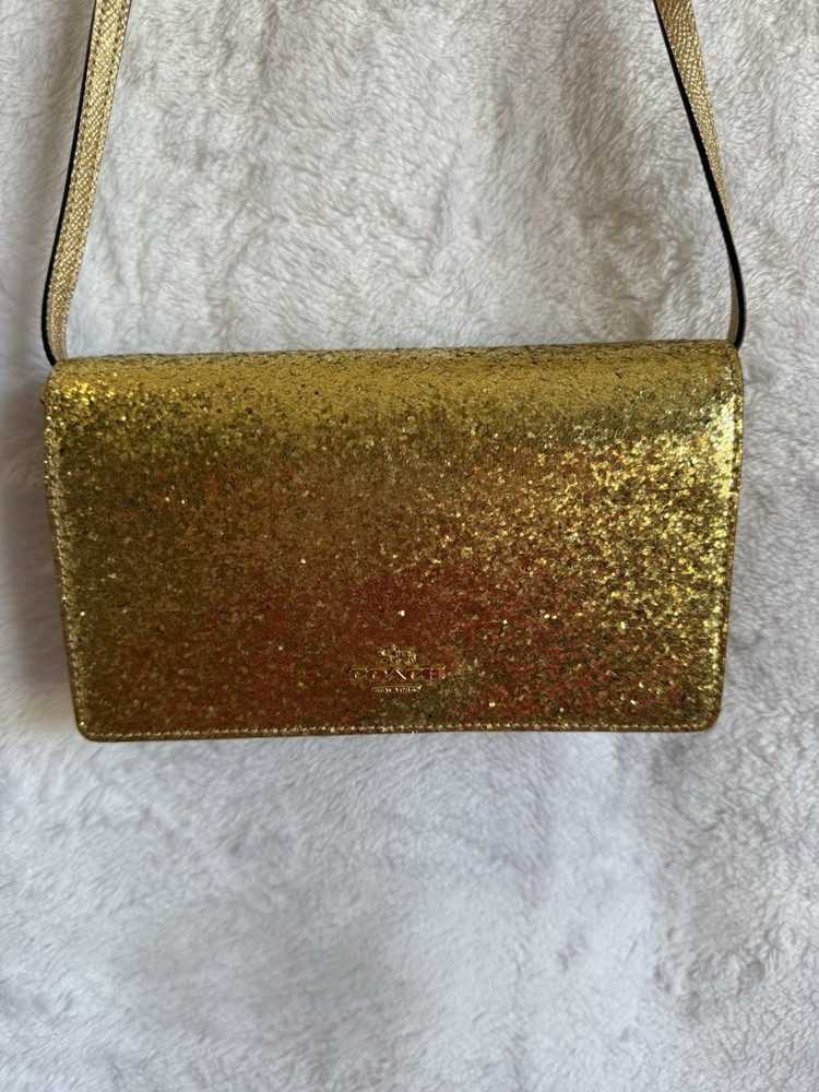 COACH Hayden Gold Glitter Foldover Crossbody Clutch F39640