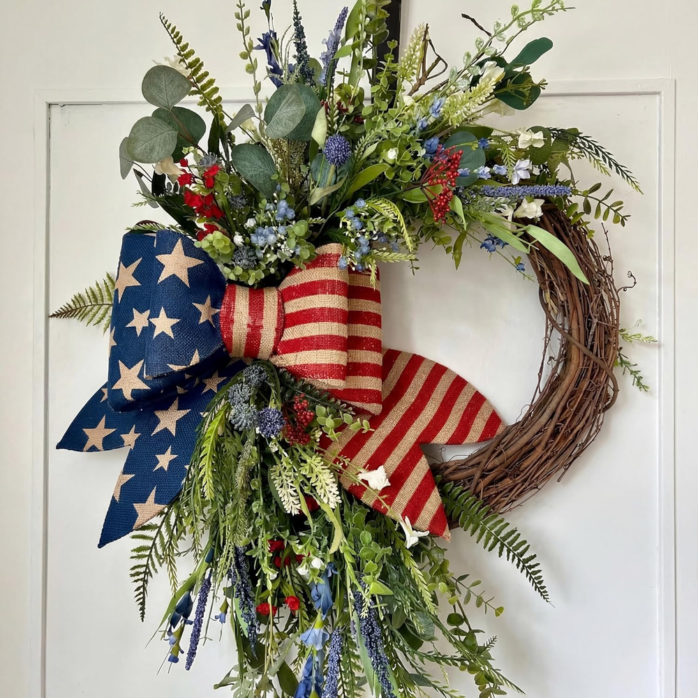 Patriotic Wreath for Front Door Memorial Day Red White Blue Flowers 250Th Annive