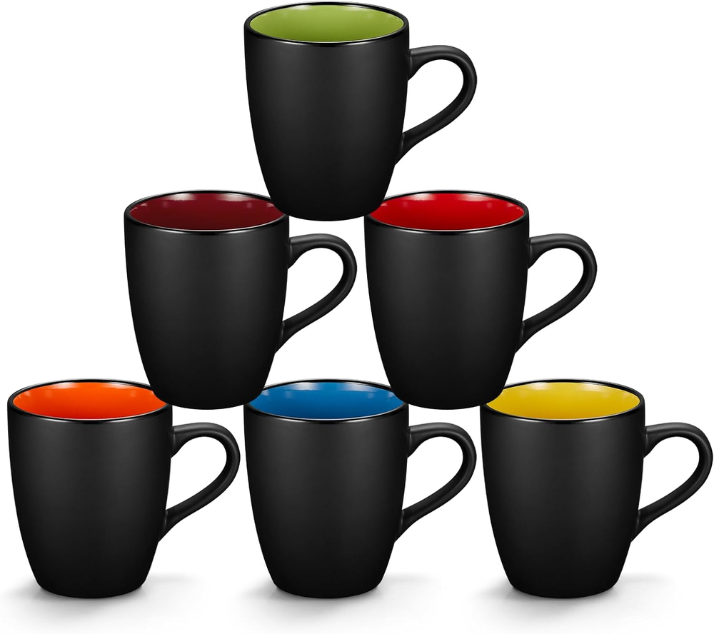 6 Pack Porcelain Coffee Mugs Set, 12 Ounces Ceramic Coffee Mugs, Matte Black Cof