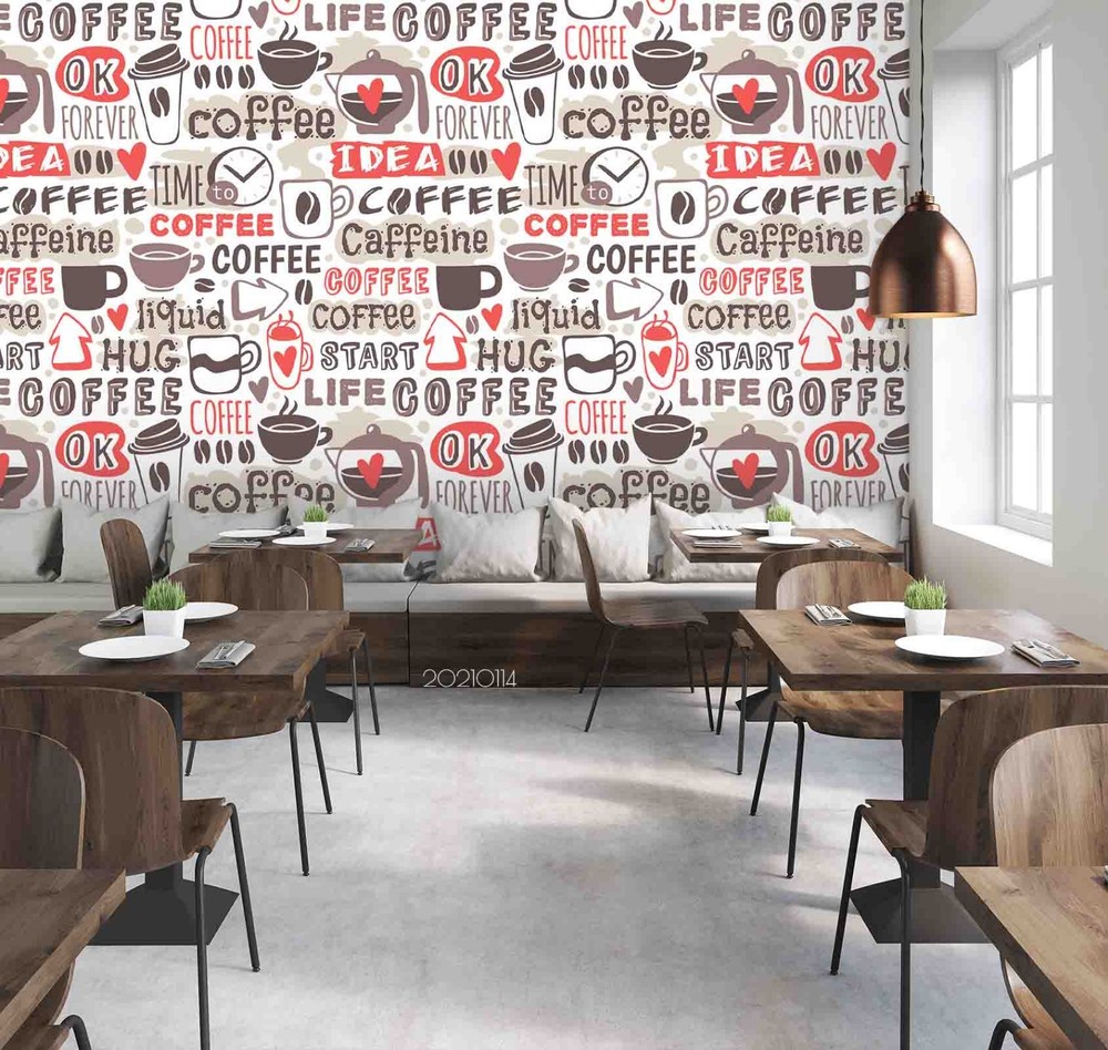 3D Coffee Theme Pattern Wall Murals Wallpaper Murals Wall Sticker