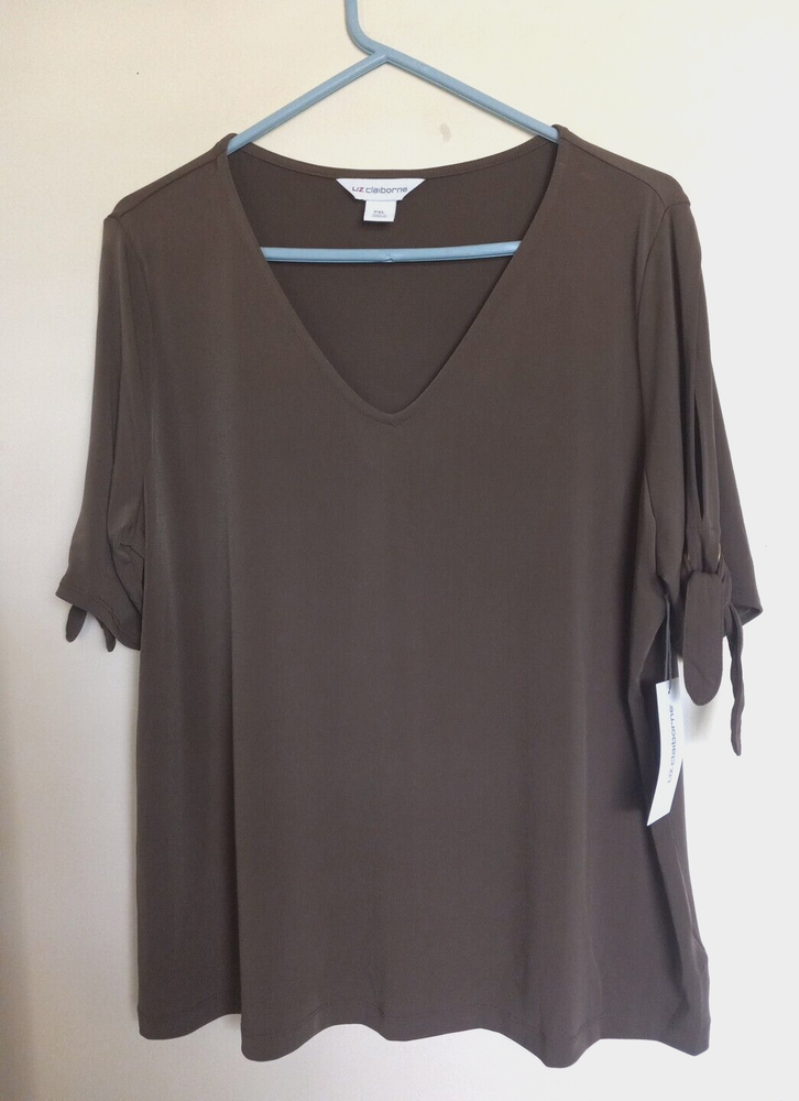 LIZ CLAIBORNE  Moss Green Liquid Knit Top V Neck Size PXL NEW
