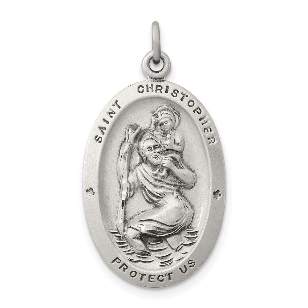Sterling Silver Antiqued St. Christopher Medal Pendant L-1.19 Inch, W-0.63 Inch