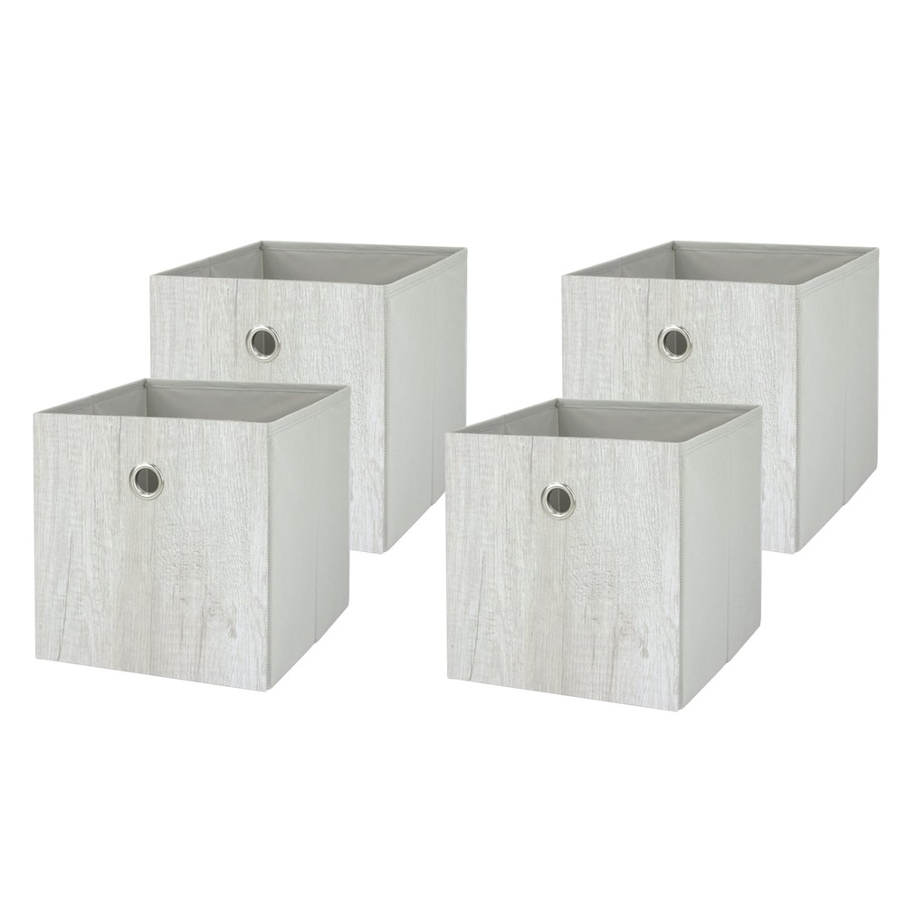 Collapsible Gray Wood Fabric Storage Cubes 10.5 Inch Set of 4