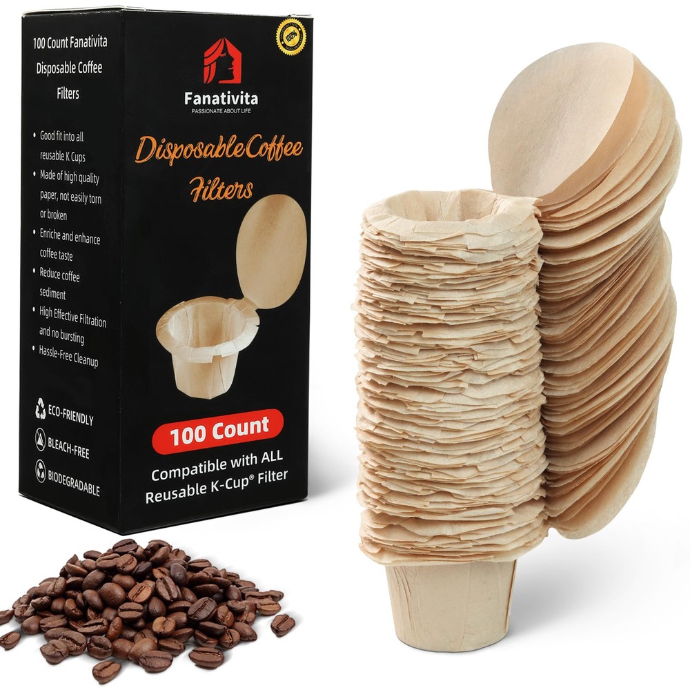 100-Count Disposable K-Cup Filters with Genius Lid Design for All Reusable Keurig Pods