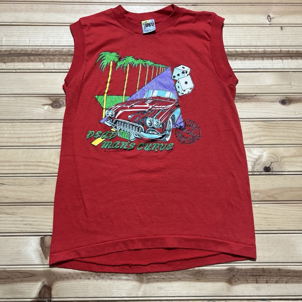 Vintage 80s Dead Mans Curve Corvette Dice Beach Graphic Shirt Size Large