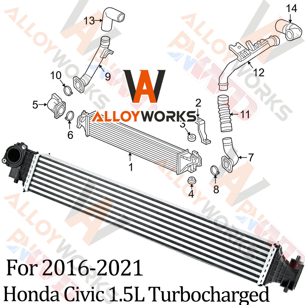 18061 Front Aluminum Intercooler For 2016-2021 Honda Civic 1.5L L4 Turbocharged