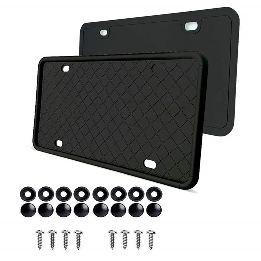 Black Silicone Car License Plate Frame Cover Front Rear USA Holder Accessories
