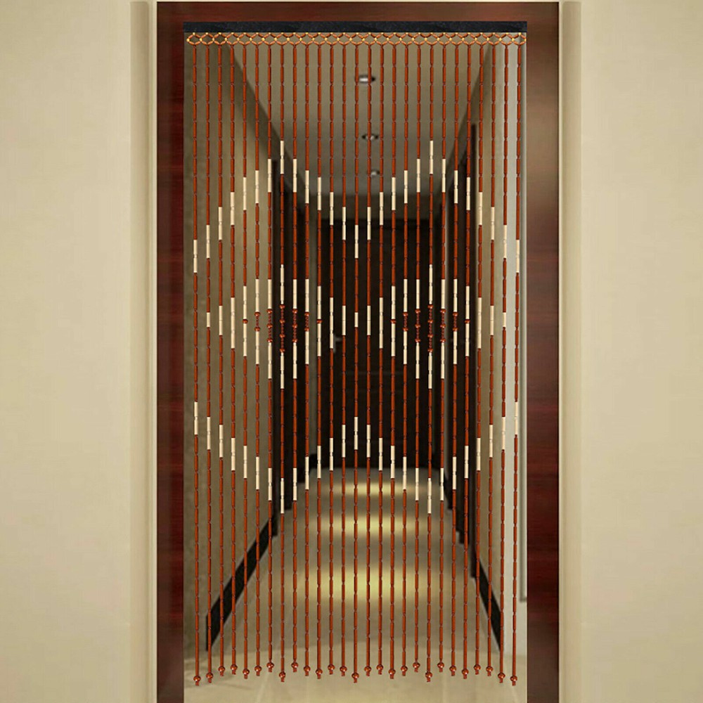 Natural Wood Bamboo Beaded Curtain Fly Screen Bedroom Bath Doorway Porch Divider
