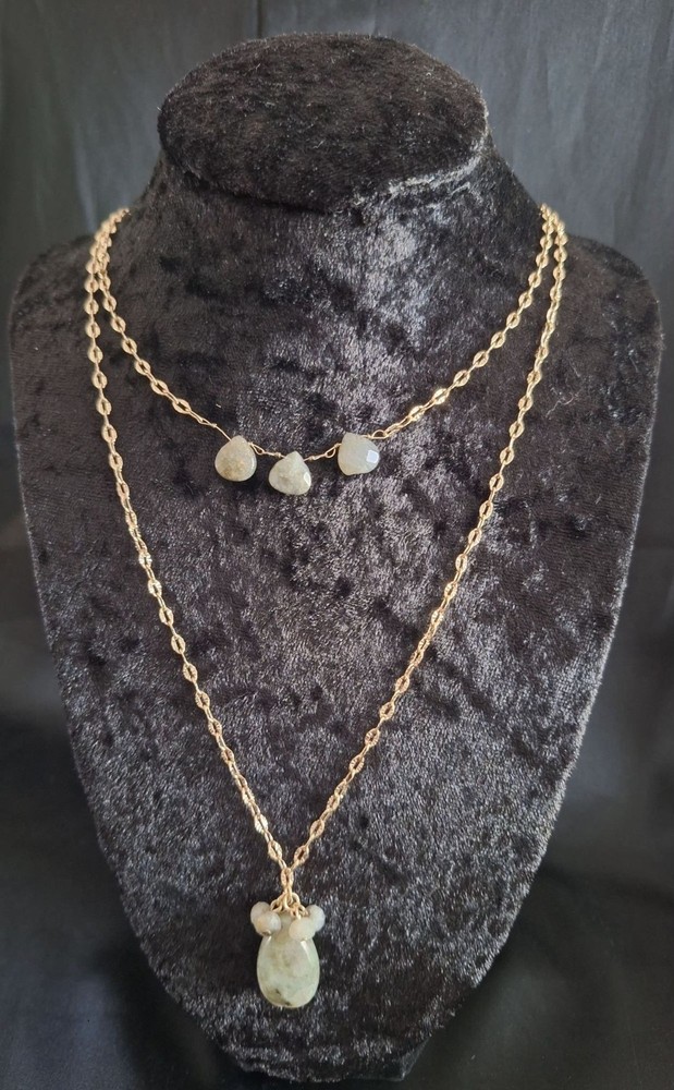 Banana Republic Gold-Tone Two-Tier Semi-Precious Green Stone Necklace