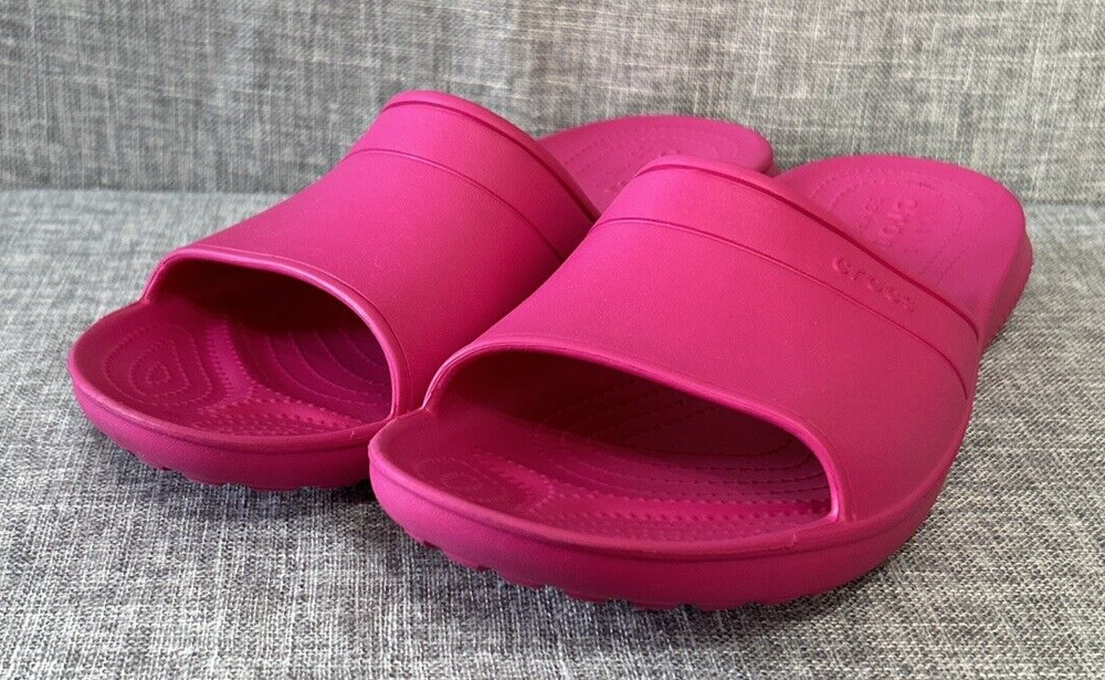 Iconic Size 13 Crocs Comfort Slides Fuchsia Hot Pink No Holes Crocband Men's EUC