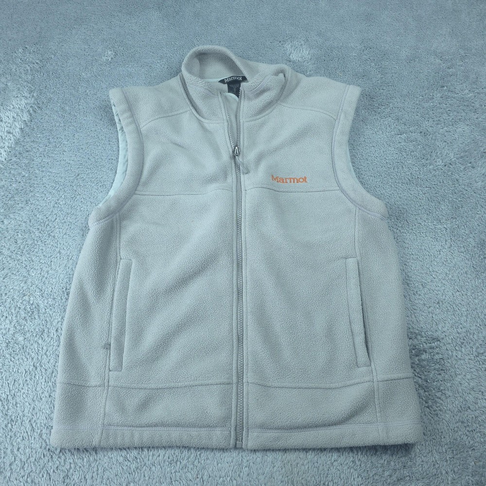 Marmot Vest Mens Medium Gray Fleece Full Zip Polartec Pockets Outdoor Hiking