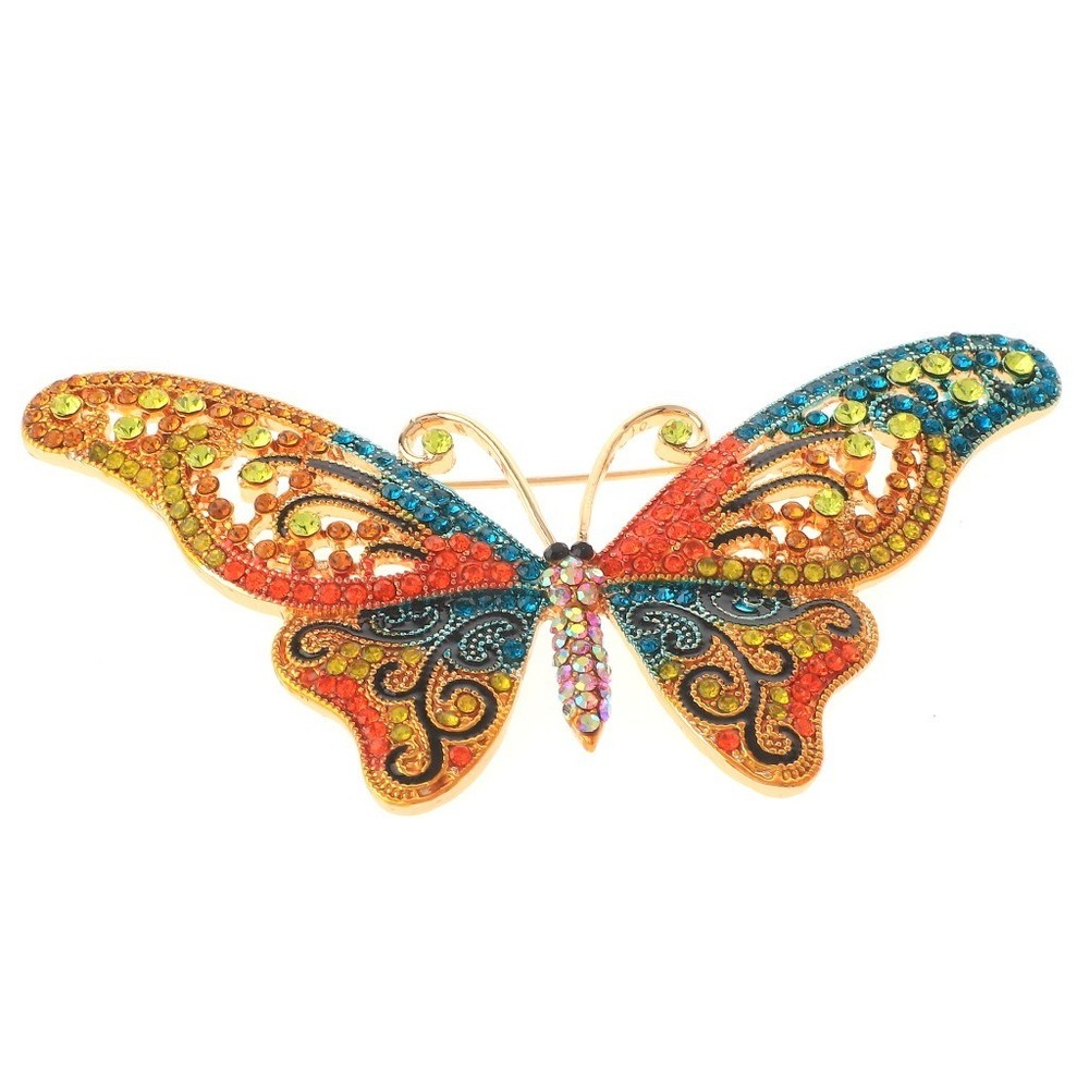 Gold Tone Large Metal Butterfly Brooch With Rhinestone P1218-MUL