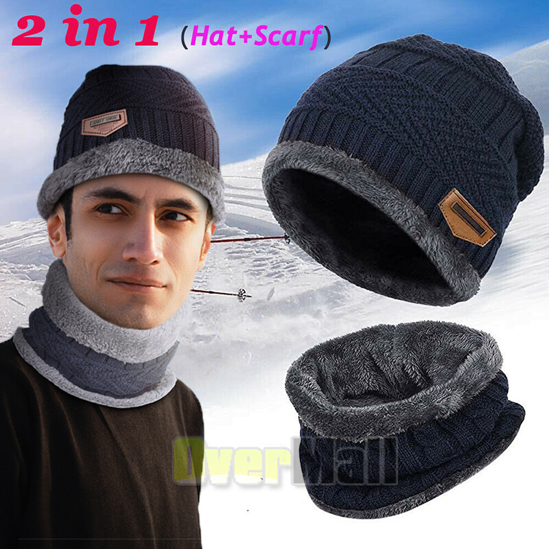 Warm Unisex Winter Knit Beanie Hat and Scarf Set for Skiing