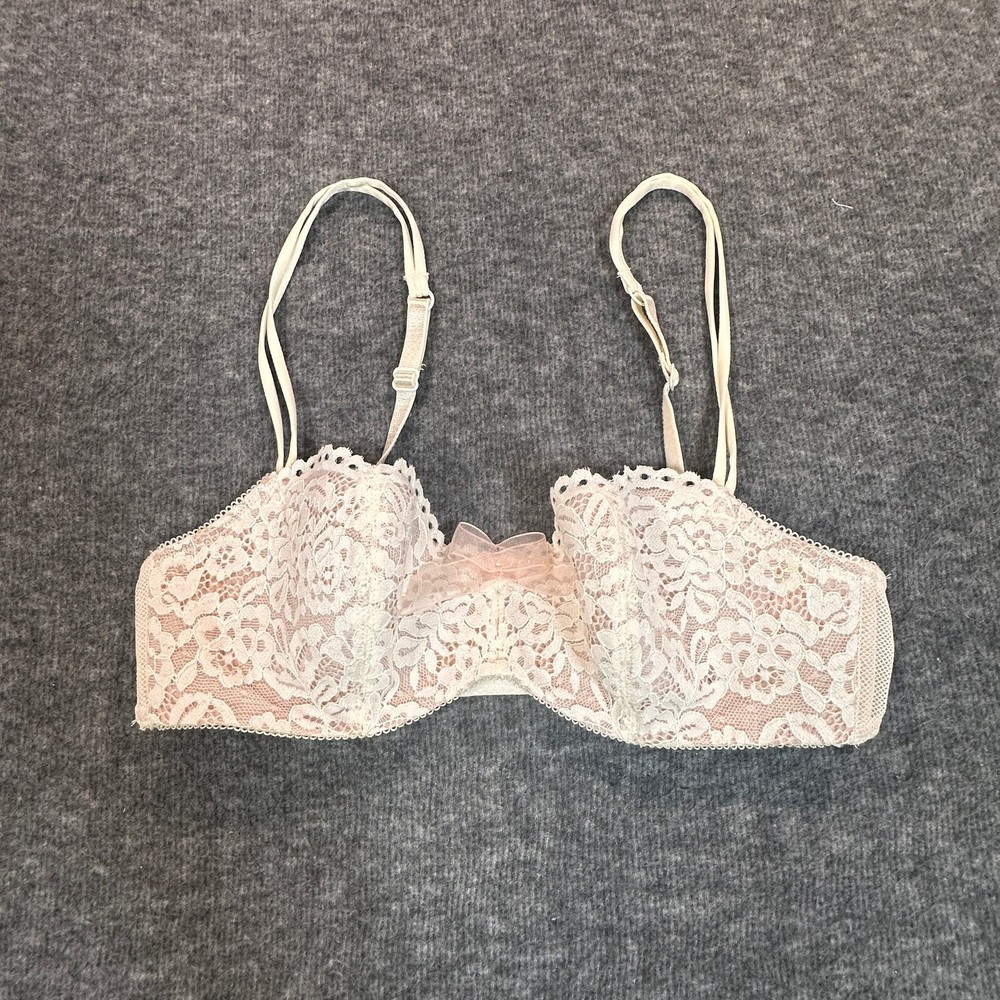 b tempt'd Bra Womens 32B Off White Nude Lace UnderWire Adjustable Lingerie Bow