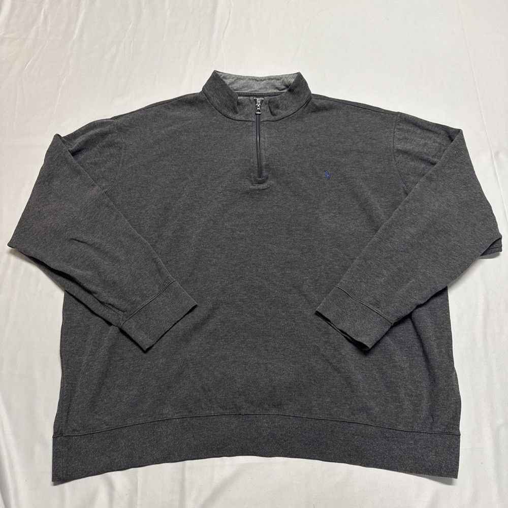 Polo Ralph Lauren Sweater Mens 2XLT Gray 1/4 Zip Pullover Cotton Blend