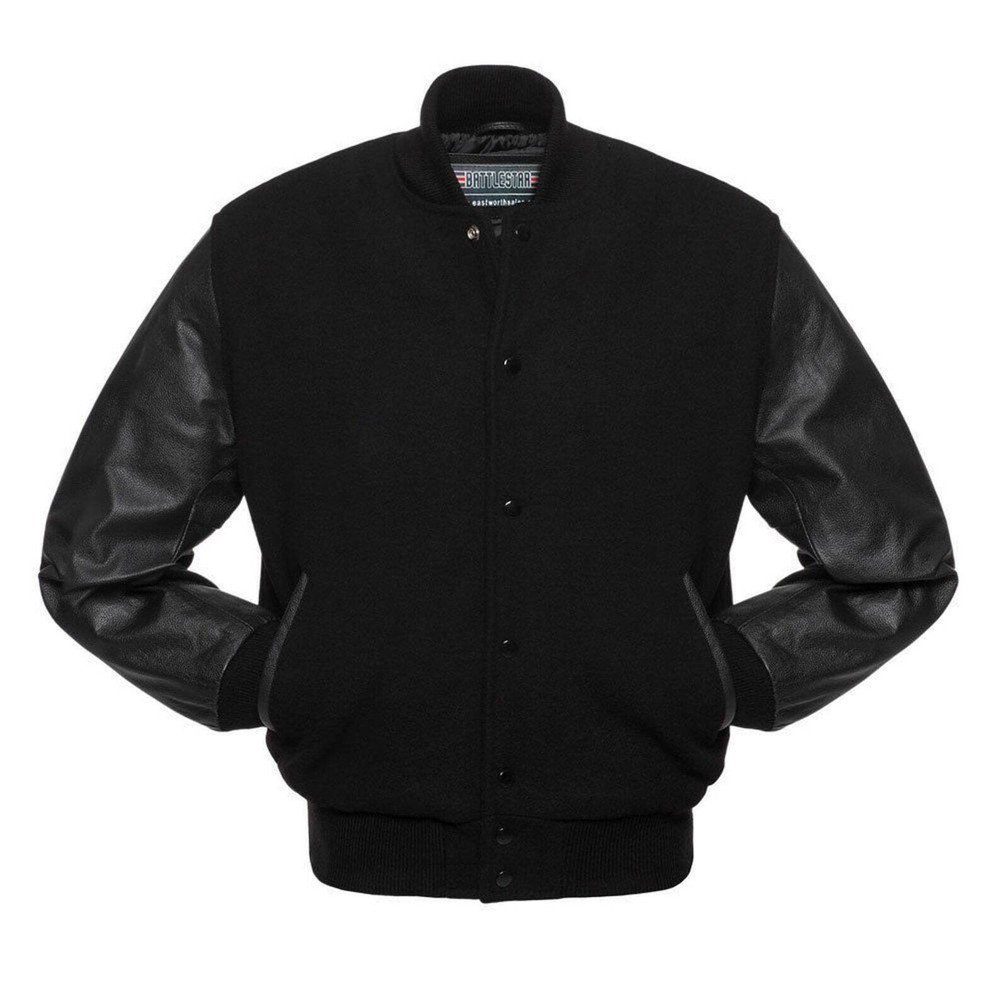 Men's Lightweight Bomber Jacket - Black Wool Varsity Style for Basketball & Casual Wear