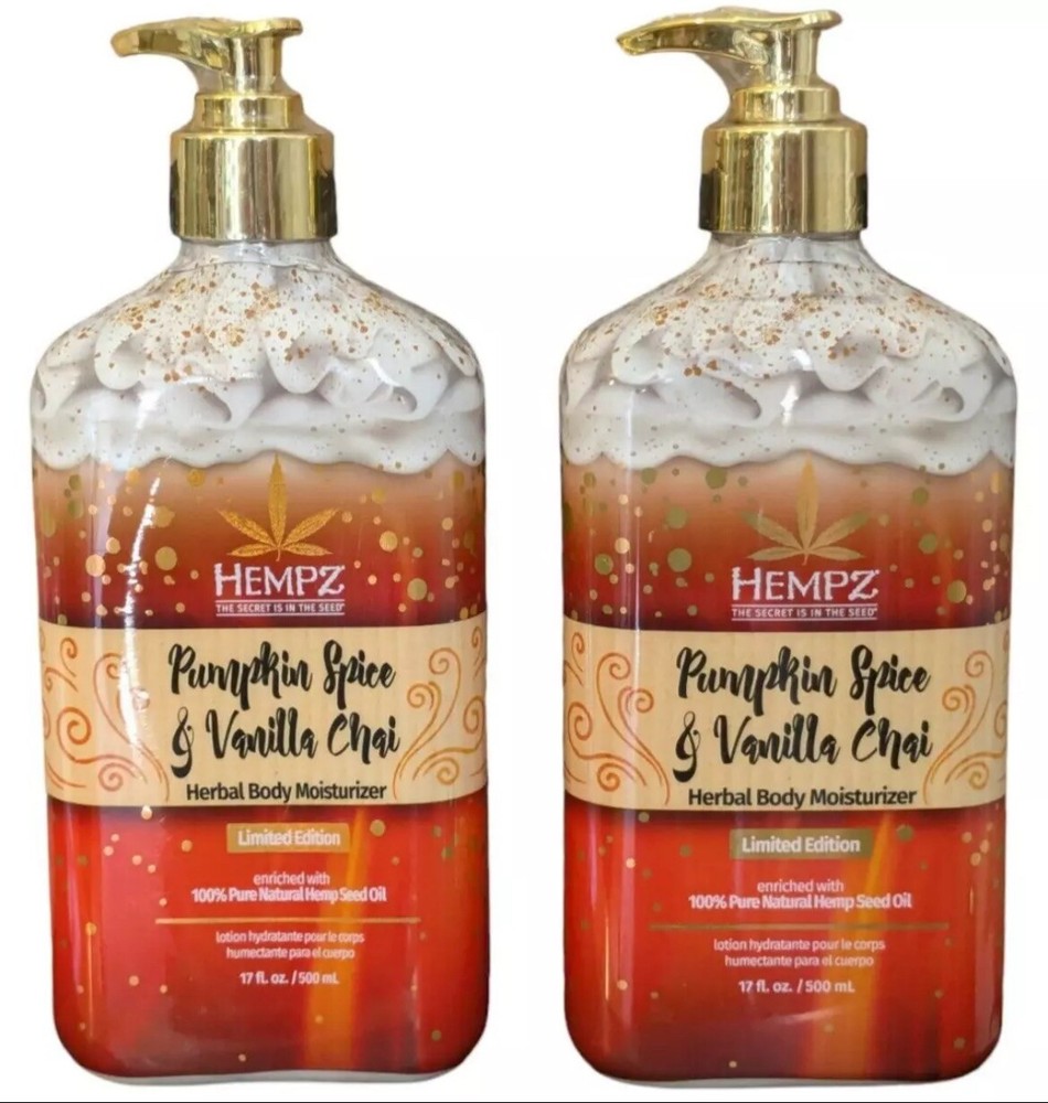 2 Hempz Pumpkin Spice & Vanilla Chai Limited Edition Lotion 17 oz Fall Scent