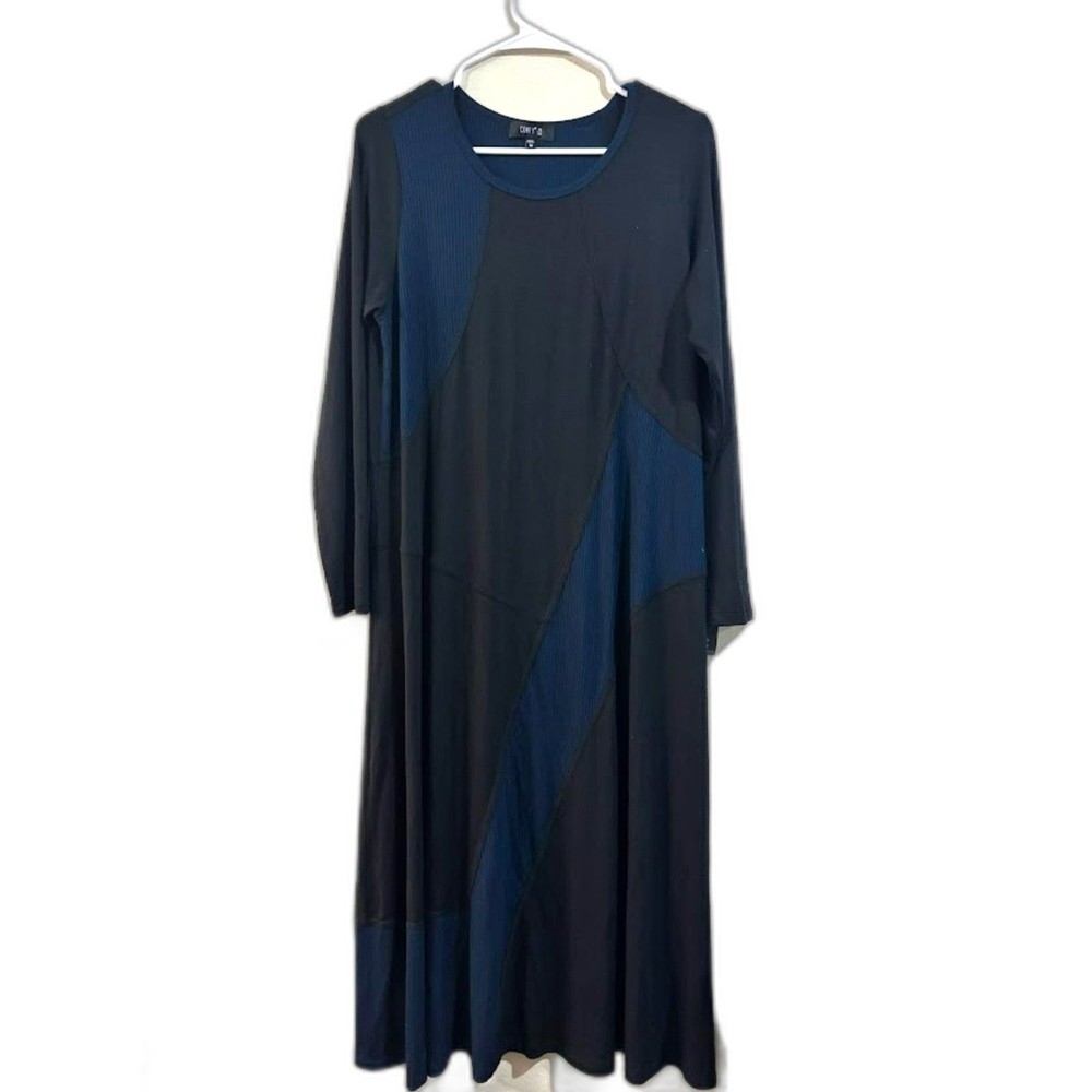 Comfy USA Dress Women's Size Medium Black Blue Rib Knit NWT Modal Comfort Travel