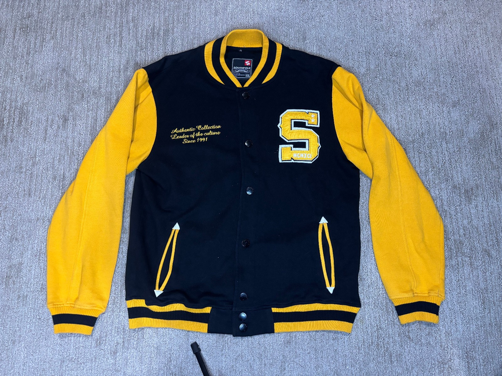 Southpole Mens Varsity Jacket XXL 2XL Snaps Black Yellow Y2K Vintage Hip Hop