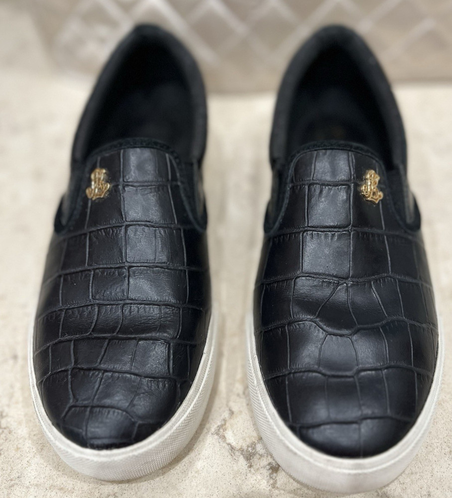 Lauren Ralph Lauren Women's Ria Black Leather Slip On Sneaker Shoes Size 7 B