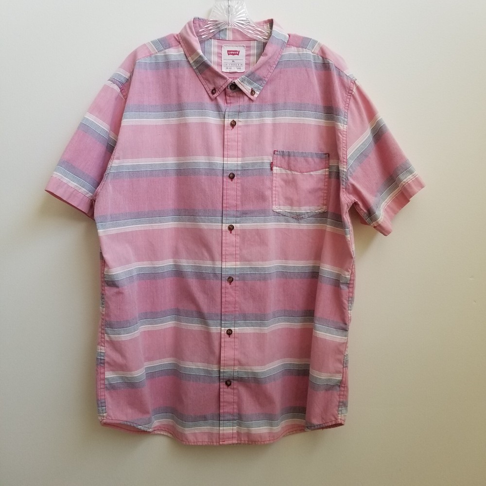 Levi's Red Stripe Men's Short Sleeve Button Up Shirt Top Size XXL Pocket