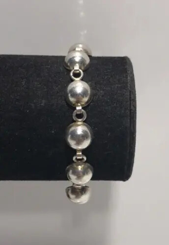 Vintage 925 Sterling Silver Ball 1/2 Bead Hollow Link Bracelet 7