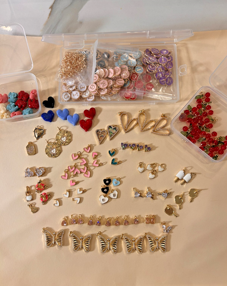 Bulk Jewelry Charm Lot Gold Enamel CZ Hearts Butterfly Pendant Craft Supplies