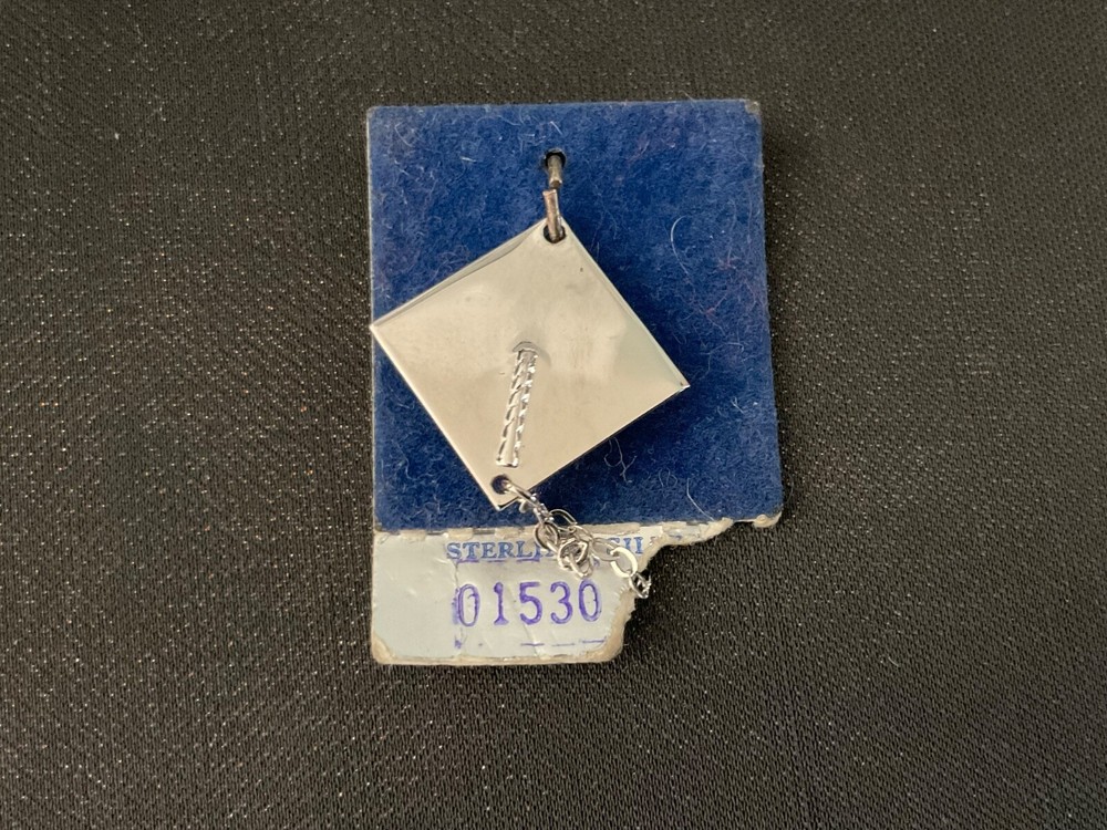 Spencer Graduation Cap Rhodium Plated Sterling Silver Charm Mortar Board NOS