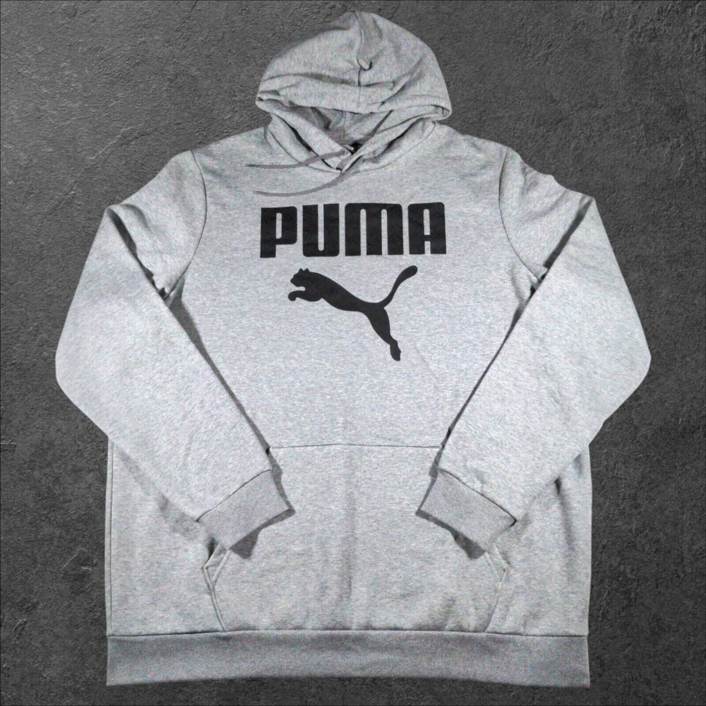 Puma Logo Gray/Black Framed Up Pullover Hoodie Men's 2XLT