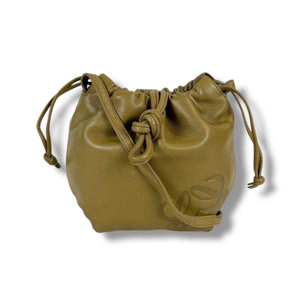 LOEWE Flamenco Knot Mini Shoulder Bag Nappa Leather Khaki Beige Authentic