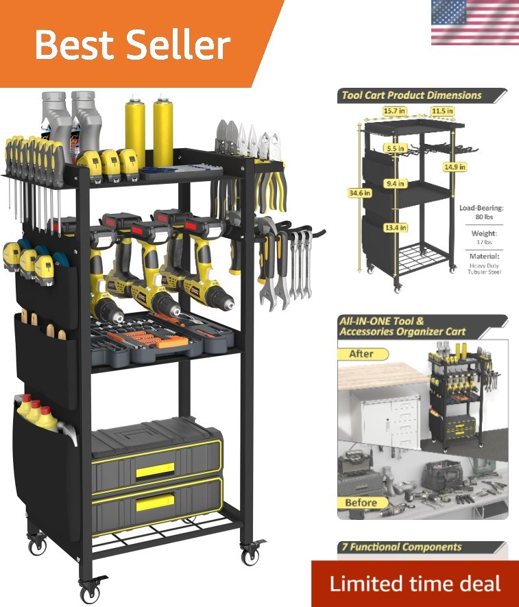 4-Tier Rolling Power Tool Organizer Cart for Efficient Garage Storage