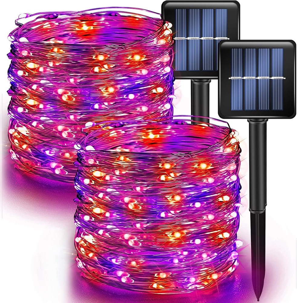 Halloween 2 Pack Purple and Orange Fairy String Lights,80FT 240LED Solar Powered